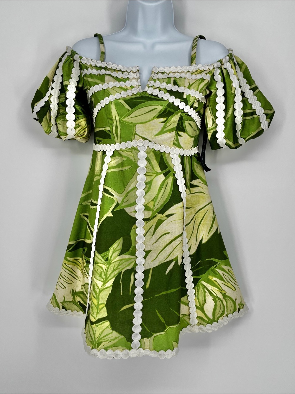 Rachel Rachel Roy Green Tropical Palm Off Shoulder Mini Dress Scallop 0